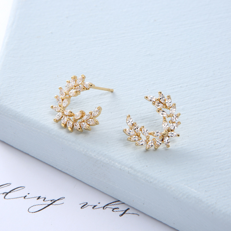 Accessori per banchetti Gioielli in zircone coreano Spiga di grano Sposa Abito da sposa Orecchini Collana Set di due pezzi di gioielli_voghion.com