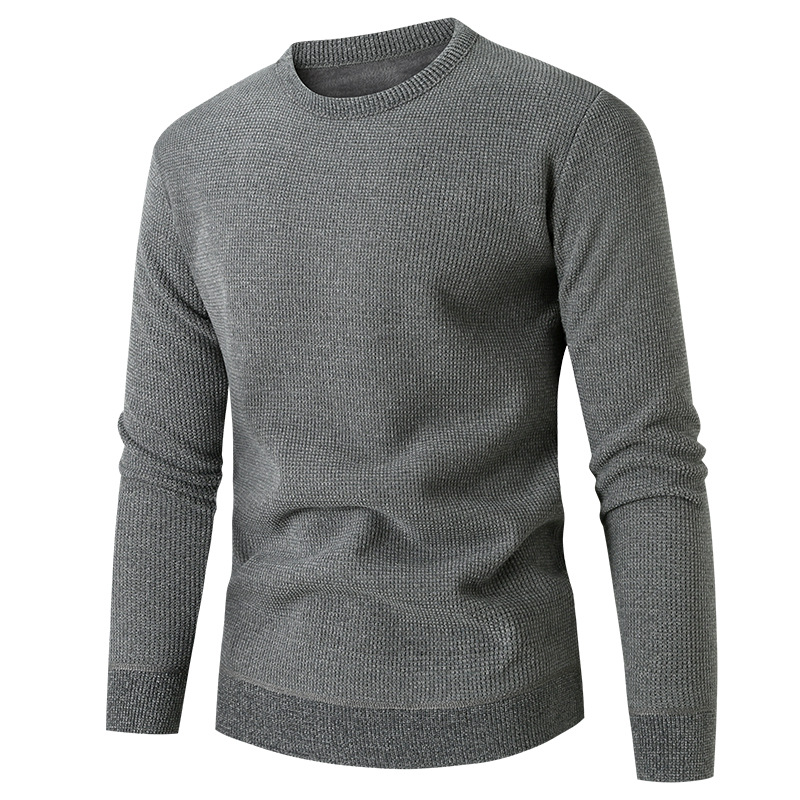 2023 New Youth Autumn Winter Men's Round Neck Solid Color Bottoming Warm and Coldproof Casual Knitted Sweater for Men_voghion.com