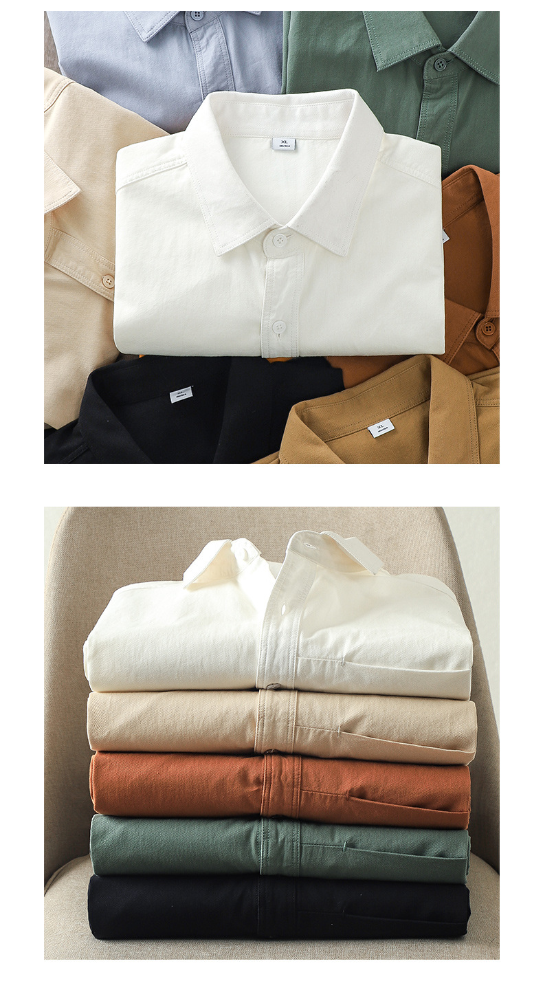 Amerikkalainen raskaansarjan lyhythihainen paita miehille kesällä yksivärinen yksinkertainen käännetasku rento paita puuvilla valkoinen paita miehille_voghion.com