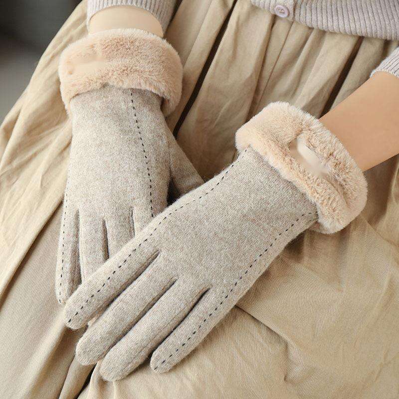 Neue Kaschmirwollhandschuhe für Damen im Winter, süßes Radfahren, warm und plüschig, dicker Touchscreen für kaltes Skifahren_voghion.com
