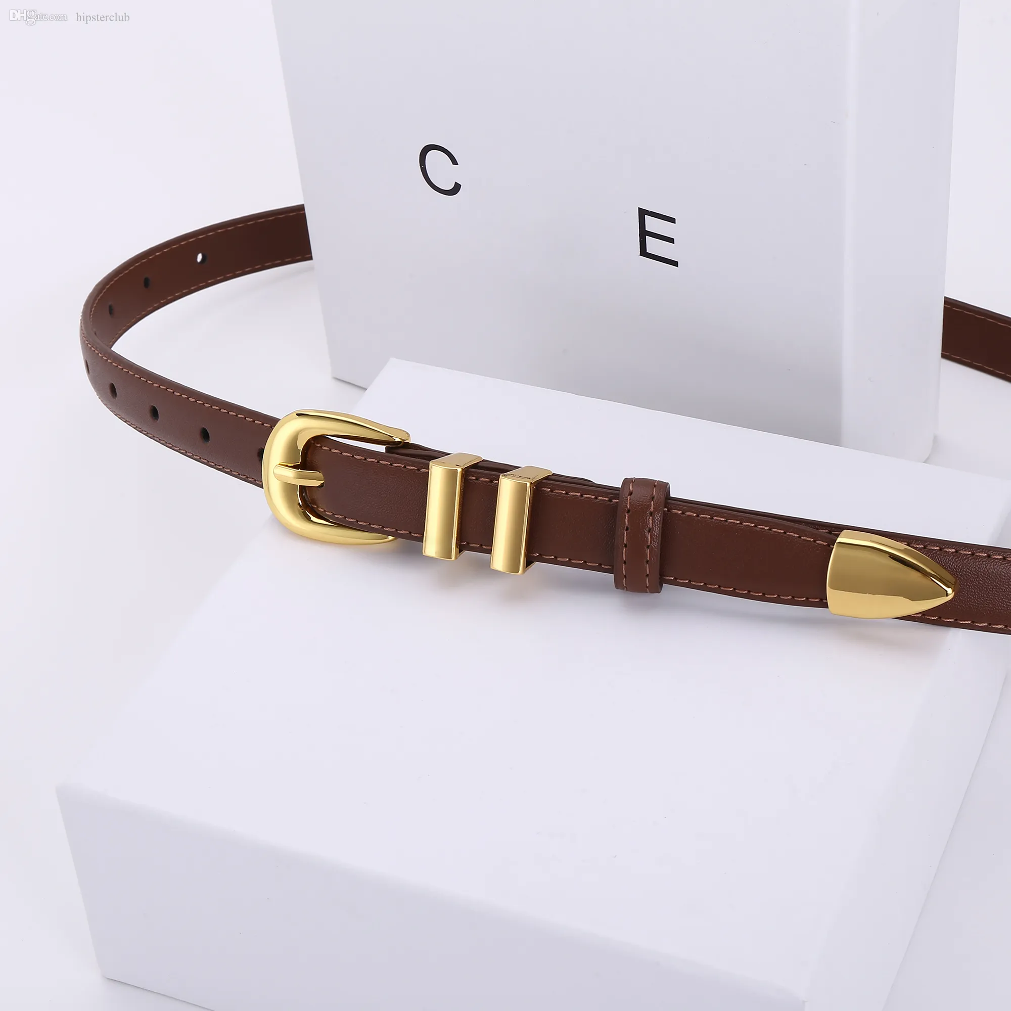 C Eline Womens Designer Taurillon Cintos Fivela Agulha 18mm Couro Genuíno Cinto Feminino Cinto Elegante Fino Cintura Feminina_voghion.com