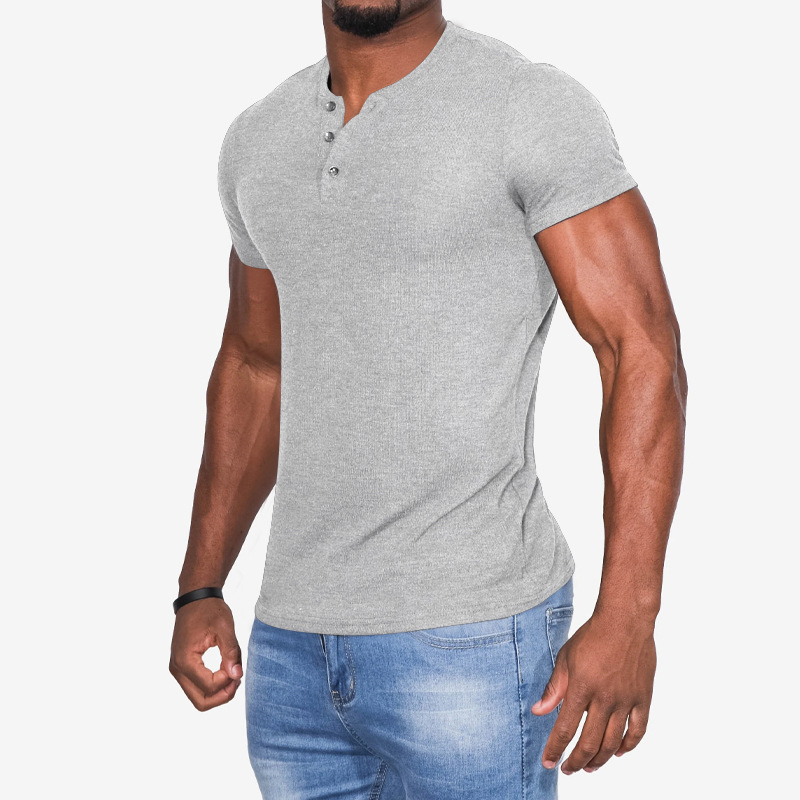 2023 Neues Sommer-T-Shirt für Herren, lässig, einfarbig, kurzärmelig, Rundhalsausschnitt, Pullover, Knopfleiste, Henley-Shirt_voghion.com