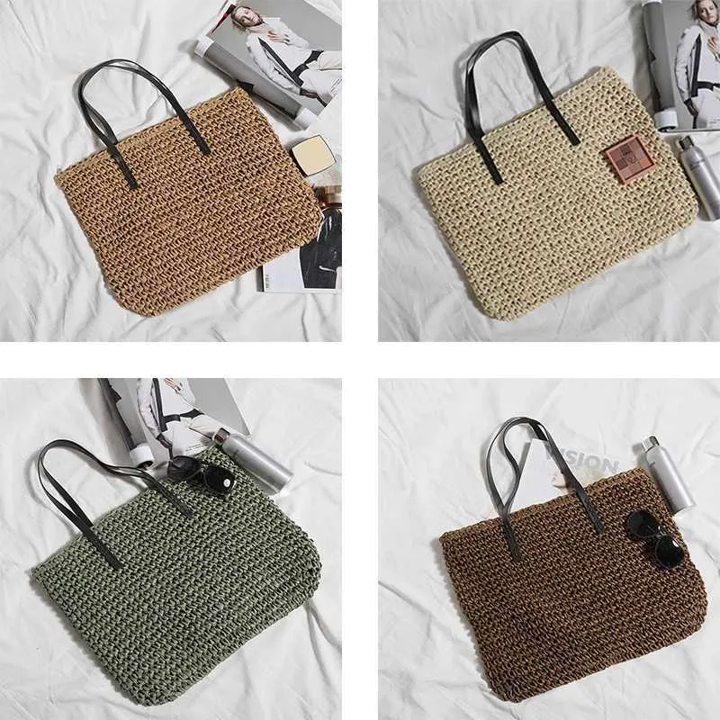 Fashion turf large capacity shoulder shopping bag womens vacation beach wallet Bohemian ragtan knitted handbag Y241011_voghion.com