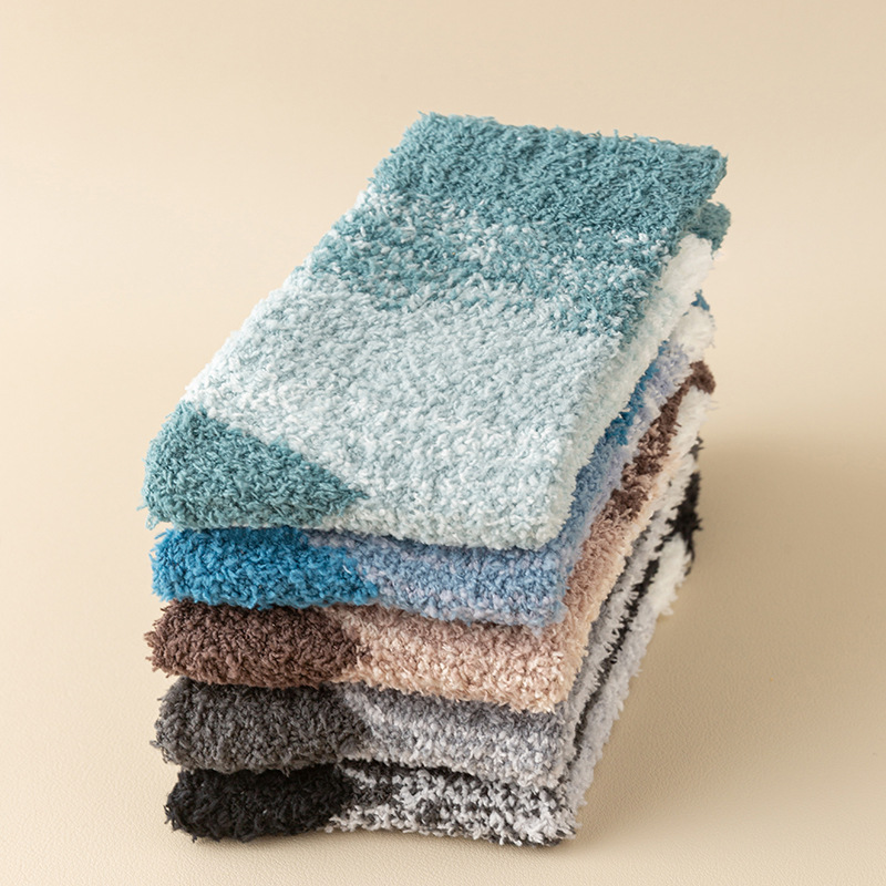 Nieuwe herfst- en wintersokken voor heren, koraalfleece, home, herensokken met middelhoge sokken, dikke sokken met kleurverloop, herensokken, vloersokken_voghion.com