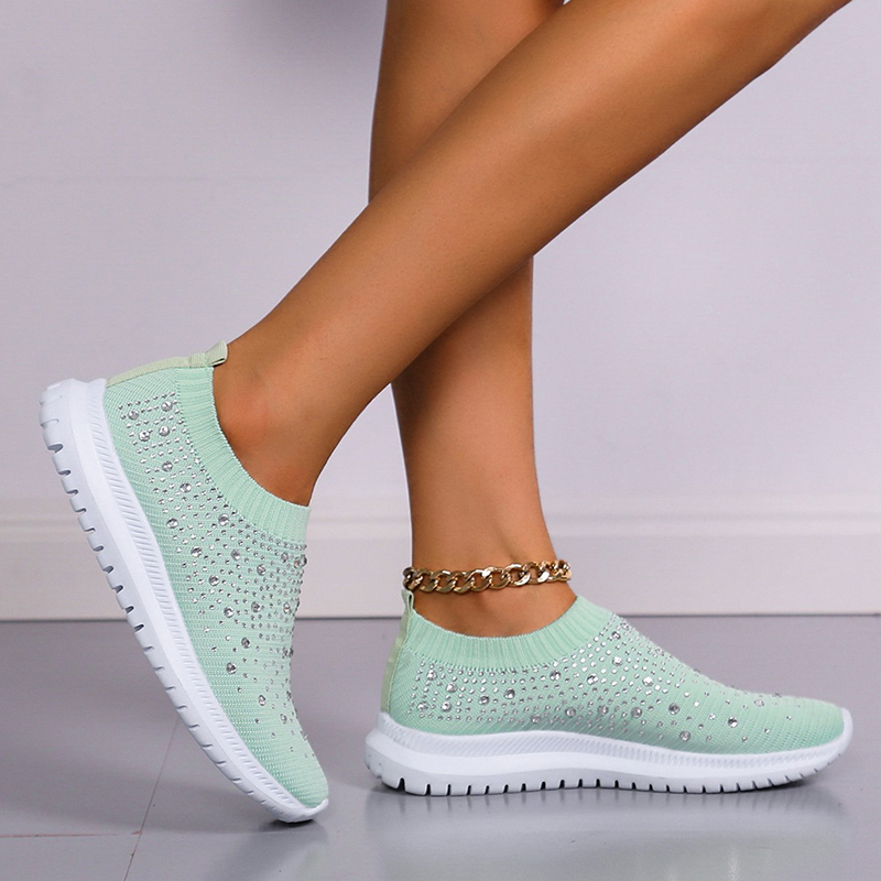 Sneakers donna in mesh con cristalli e suola morbida bianchi_voghion.com