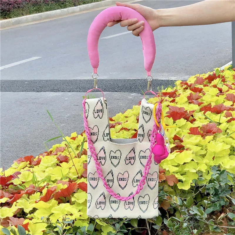 1Pc gebreide kleine verlengriem pols kleurrijke trekknoop tas schouderband Koreaanse mode tas hanger accessoires_voghion.com