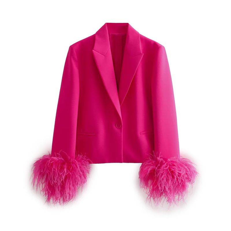 Damenbekleidung Herbst neue Produkte Temperament Licht reife Feder Rose rot kurze Anzugjacke Frauen Großhandel_voghion.com