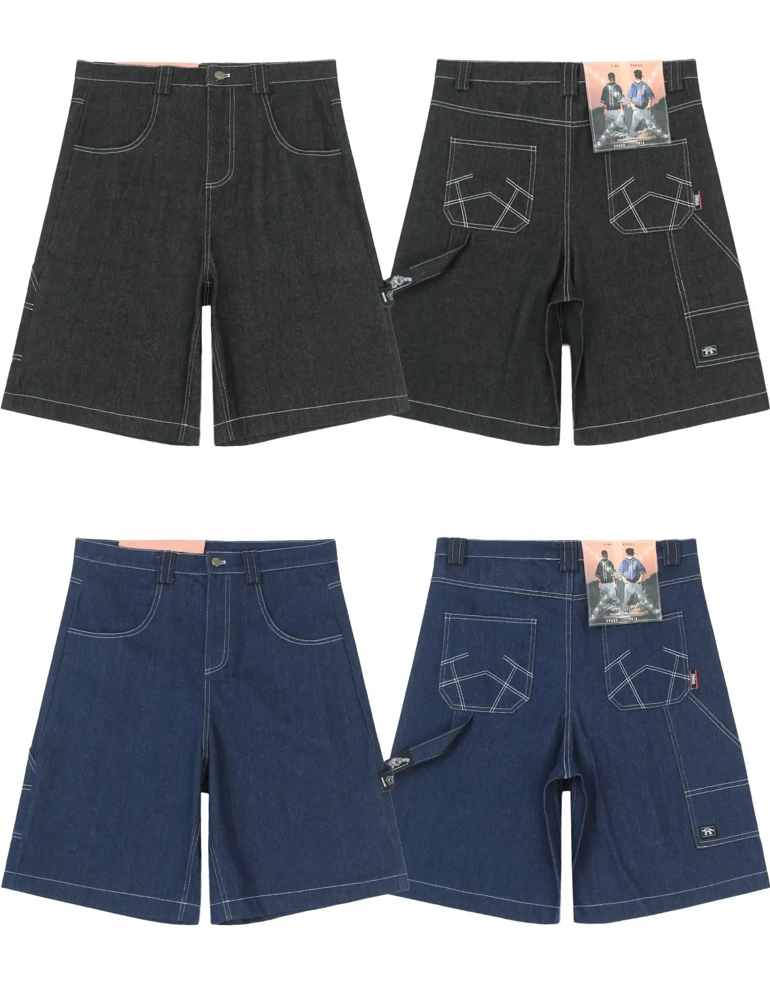 Büyük Boy Jorts Yazlık Kot Erkek Geniş Paça Bol Y2K Kot Şort 250118_voghion.com