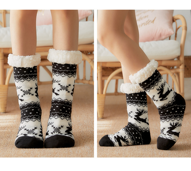 Underwear & Sleepwears Cozy Winter Fleece-Lined Anti-Slip Slipper Socks For Women - Soft Indoor House Shoes With Festive Reindeer Pattern_voghion.com