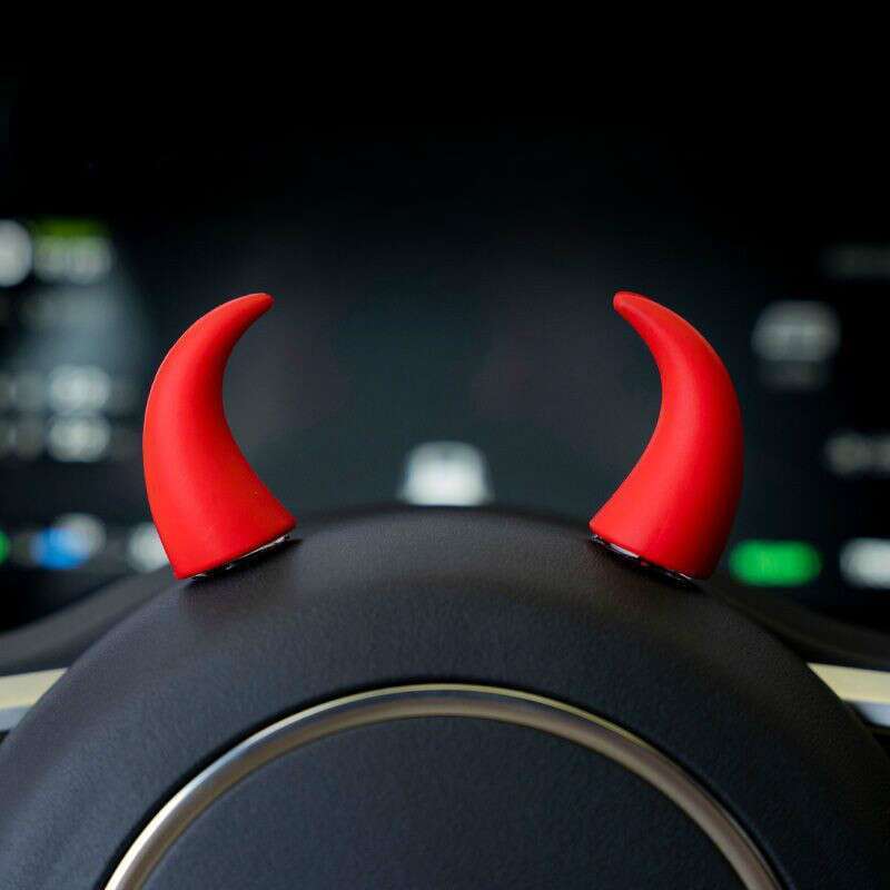 New Creative Trendy Small Bull Devil Horn Center Console Display Steering Wheel Cute Car Decoration_voghion.com