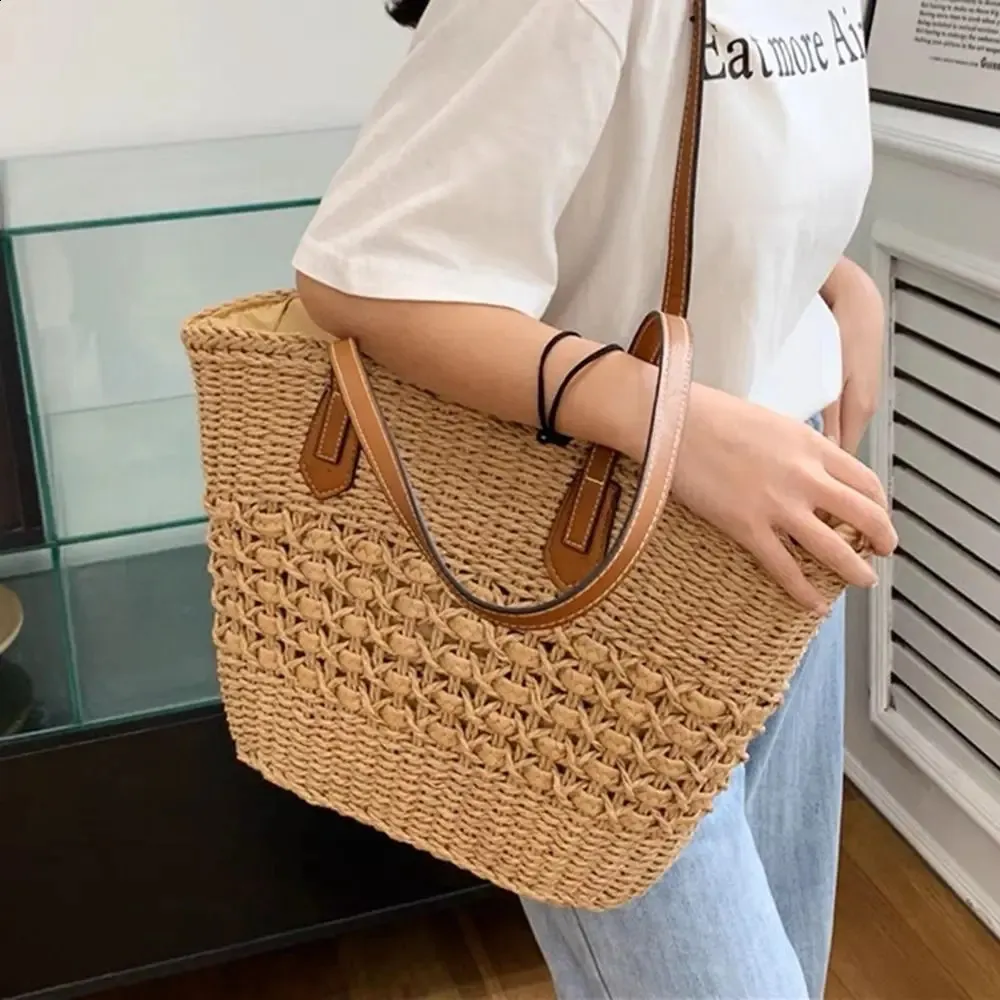 Women Casual Handbags Wicker Woven Shoulder Bags Summer Beach Straw Bag Large Capacity Tote Lady Big Purses 241008_voghion.com