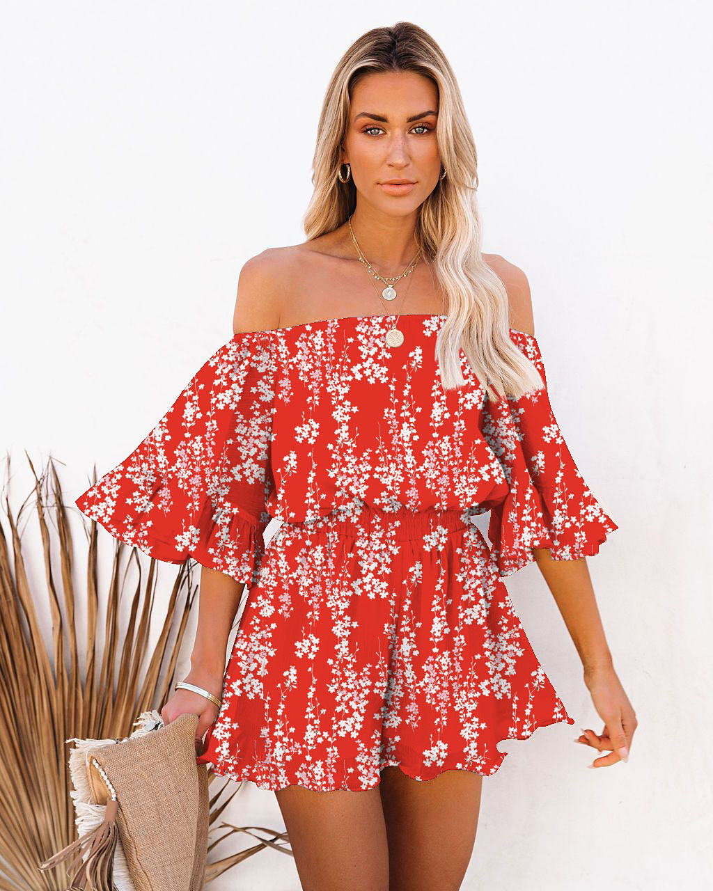 Women's short-sleeved loose solid color chiffon jumpsuit_voghion.com