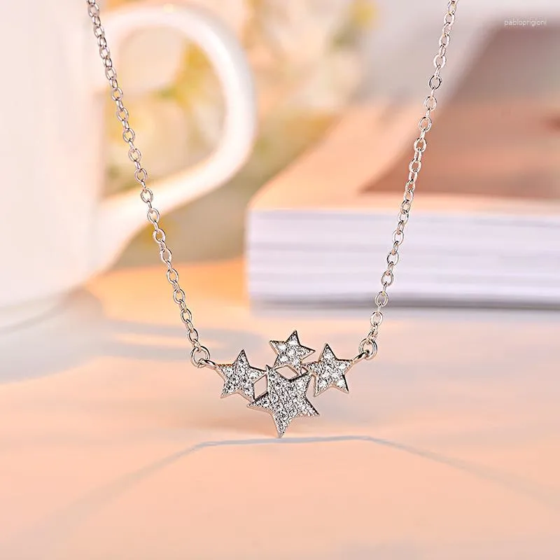 Ketten Sterling Silber Diamant Stern Halskette Frauen Hohl Fünfzackige Schlüsselbeinkette Party Geschenk Schmuck_voghion.com