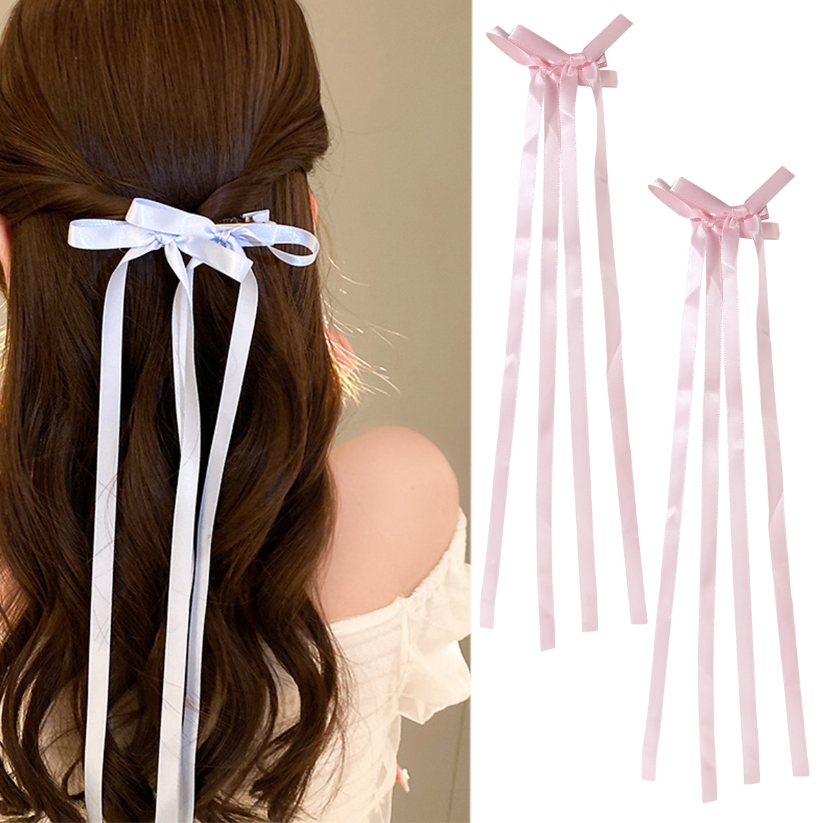 Guanyang cross-border hot-selling long ribbon bow hairpin duckbill clip sweet braided ribbon straight clip hair accessories_voghion.com