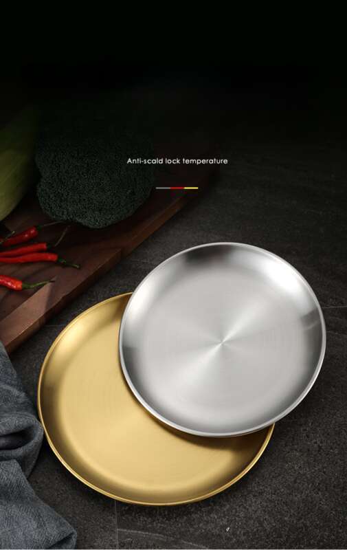 Korean Style 304 Stainless Steel Disc, Commercial Golden Barbecue Fruit Cake Tray, Meal Bone Plate, Shallow Plate_voghion.com