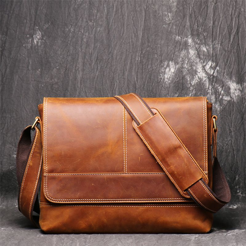 Neue Retro-Umhängetasche Leder für Herren, Umhängetasche aus Crazy Horse-Leder, große A4-Aktentasche, modisch, neutral_voghion.com