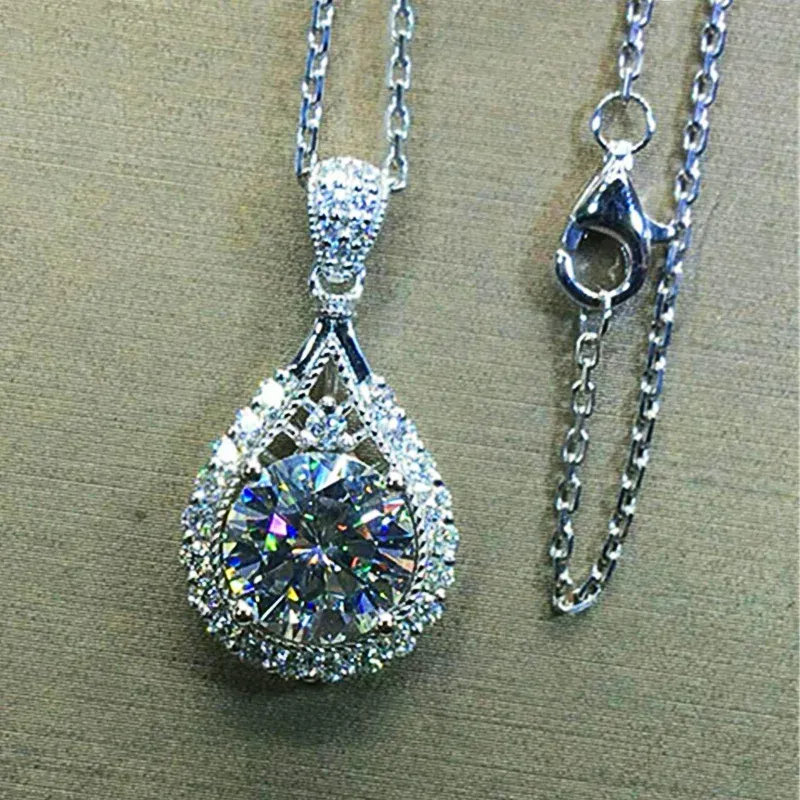 Collier élégant pour femme avec pendentif en forme de larme, couleur argent, magnifique bijou de mariage pour femme, anniversaire_voghion.com