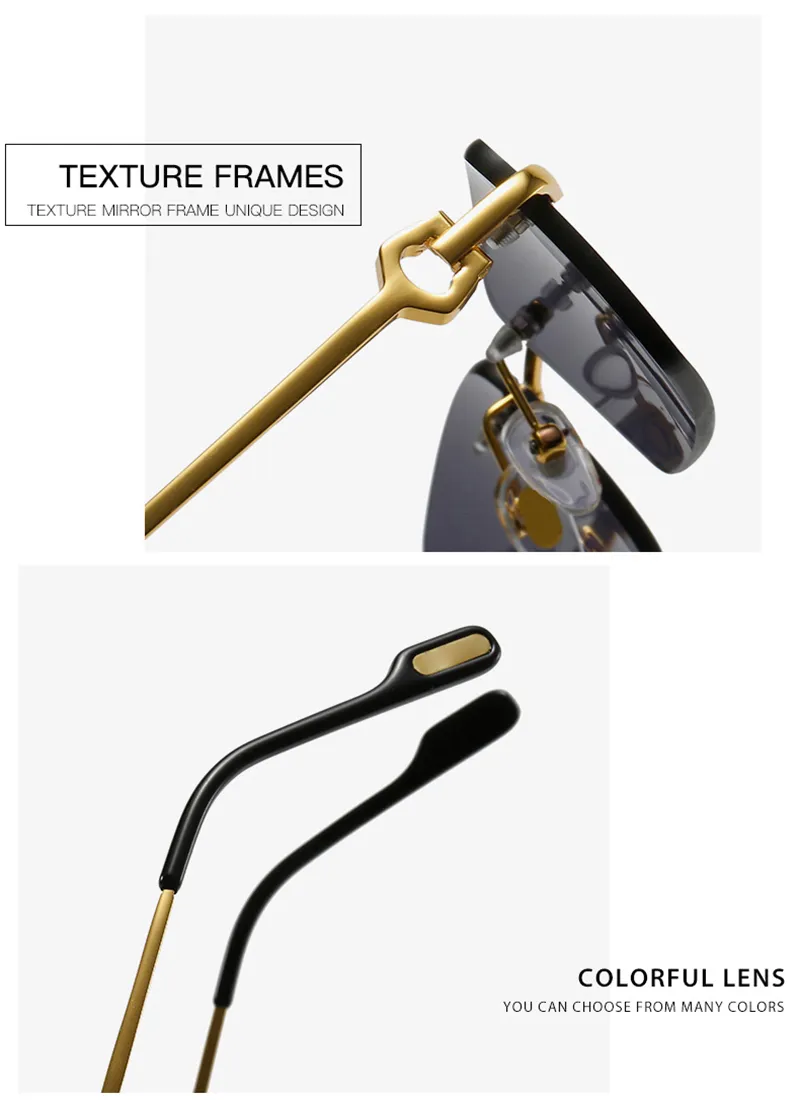 Wholesale Rimless Fashion hardware Series Sunglasses Metal driving glasses High Quality Designer UV400 rectangular shape_voghion.com