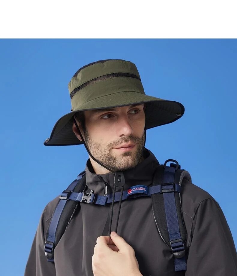 New Large Brimmed Waterproof Outdoor Hat for Men and Women, Suitable for Casual Mountaineering, Sun Protection, Face Covering, Fishing Hat_voghion.com