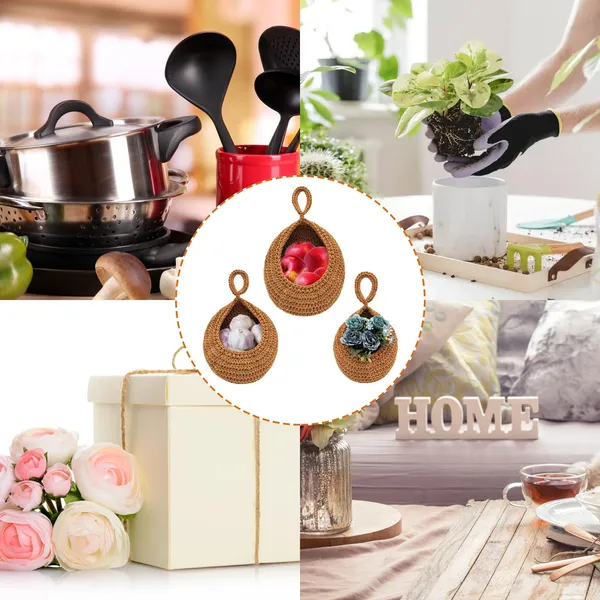 Xemussa 1pc Kitchen Tear Drop Basket, Hand Woven Fruit Basket Bohemian Wall Mounted Storage Food Basket, Suitable For Fruits, Vegetables, Potatoes,_voghion.com