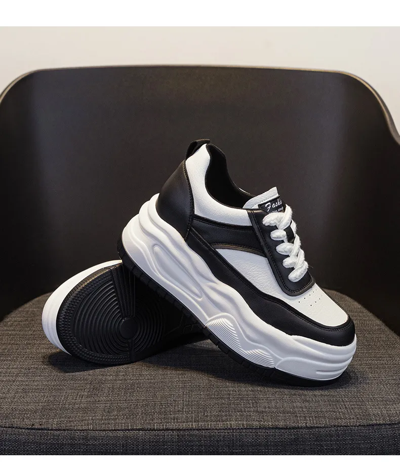 Dikke, hoge leren skateboardschoenen met ronde neus voor comfort en extra hoogte, sportschoenen met rubberen zool_voghion.com