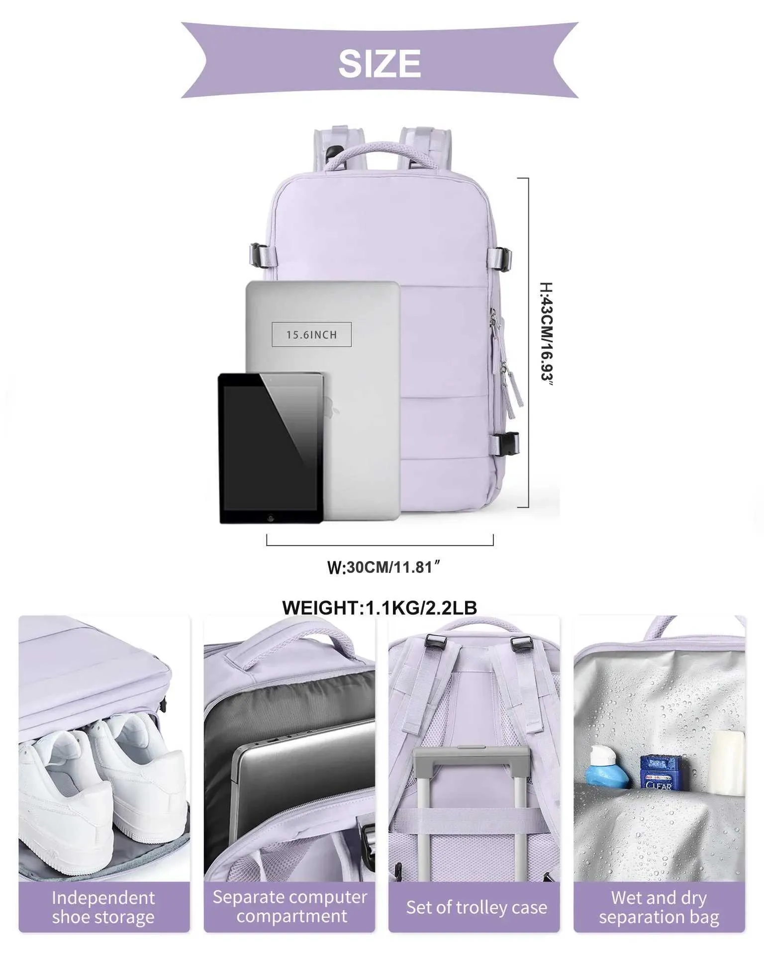 Reiserucksack für Frauen, Handgepäck, Laptop-Rucksack, flugzugelassen, Flugzeugtasche, Ryanair Business Lage Ba241116_voghion.com