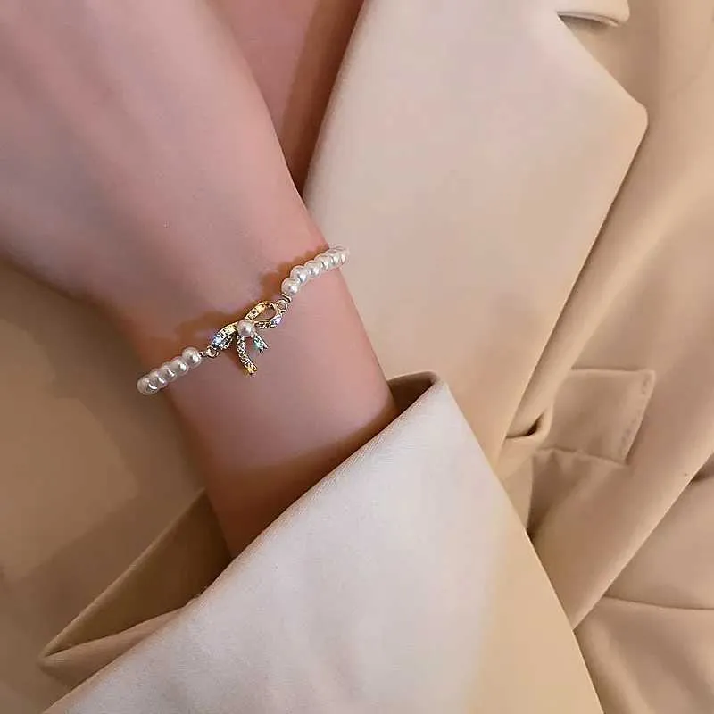 Bracelet ajustable avec perles et strass pour femme doré_voghion.com