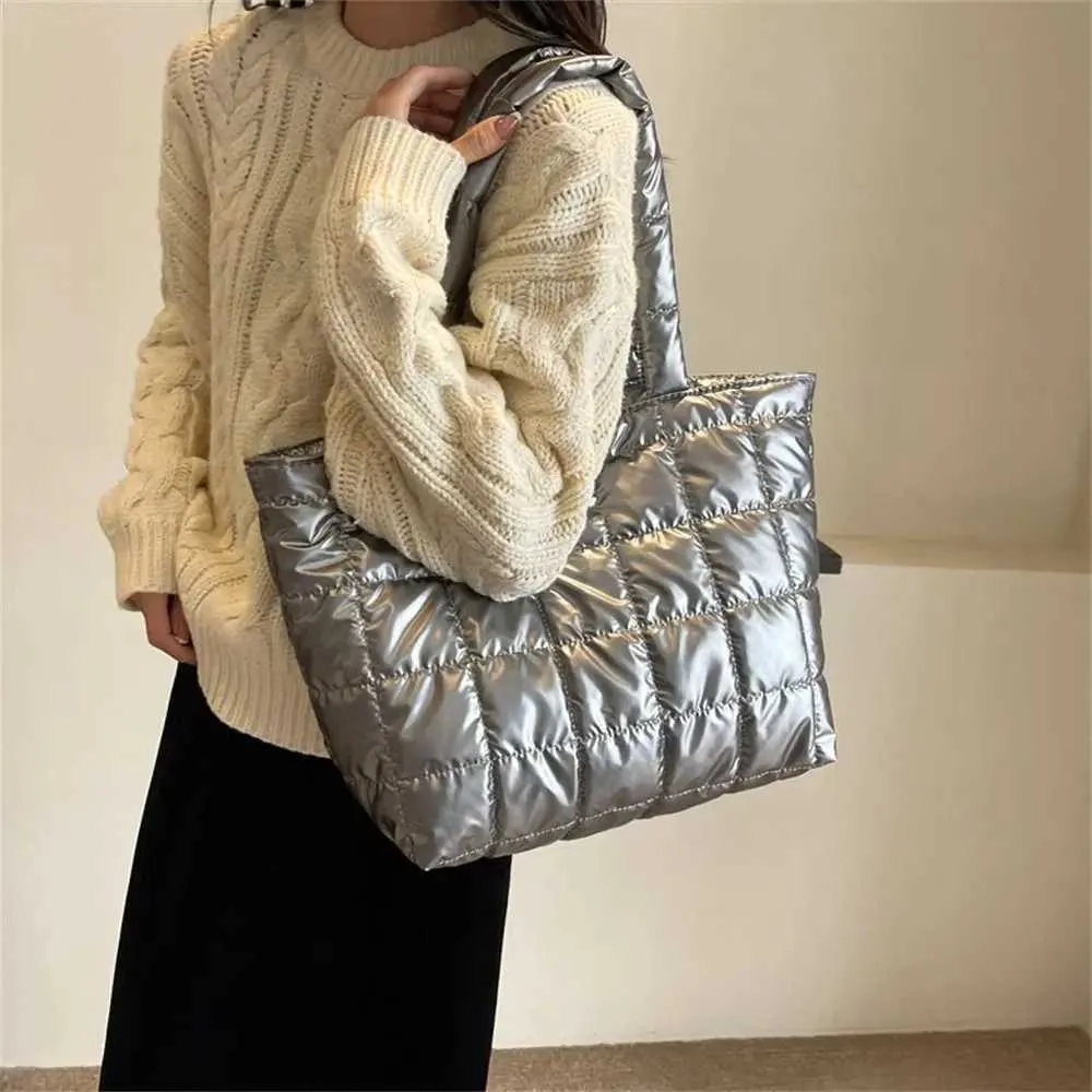 Quilted Puffy Tote Bag For Women Large Capacity Padded Shoulder_voghion.com