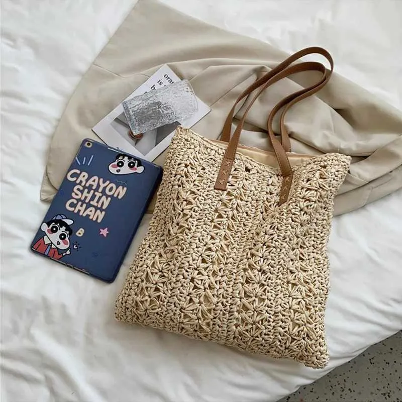 Fashion turf large capacity shoulder shopping bag womens vacation beach wallet Bohemian ragtan knitted handbag Y241011_voghion.com