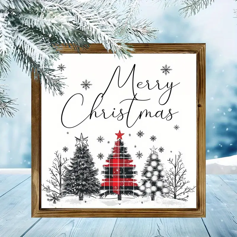 20x20 cm rustik träskylt med texten "God Jul" - julgransdekoration för vardagsrum/sovrum, lätt och polerad, juldekoration_voghion.com