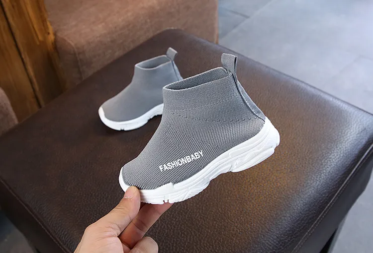 Tênis de cano alto infantil casual sem cadarço respirável meias infantis antiderrapantes botas de neve meninos meninas calçados esportivos tamanhos 21-30_voghion.com