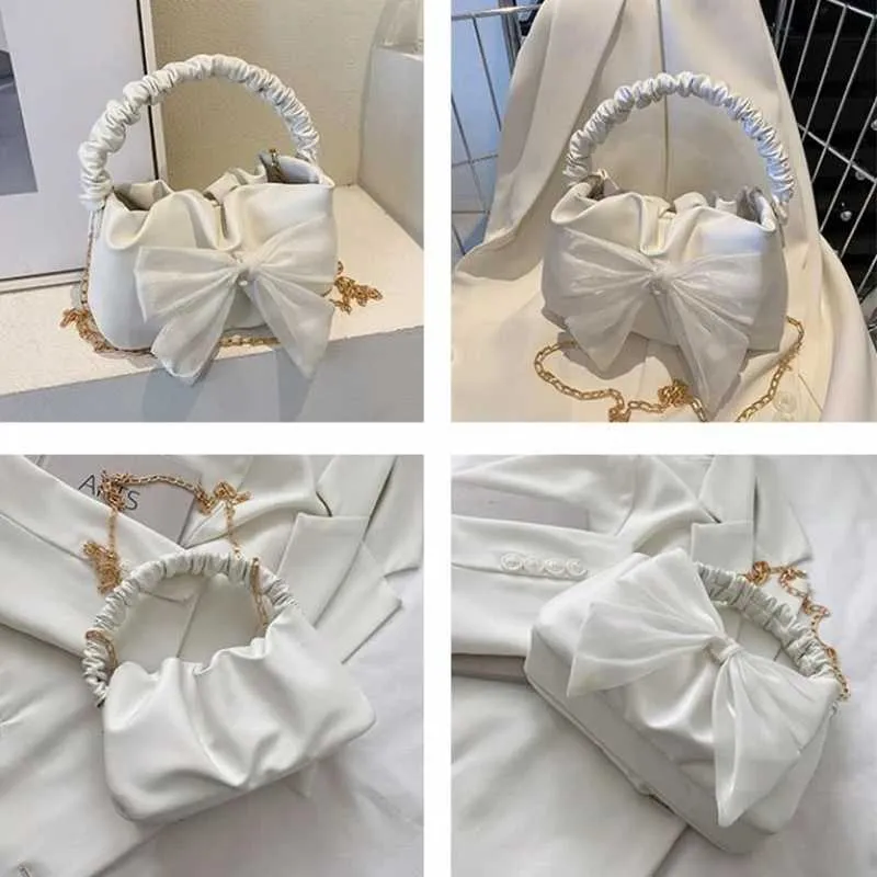 Damen BowKnot Handtasche Mode Kette Schulter Messenger PU Leder Tasche Y241123_voghion.com