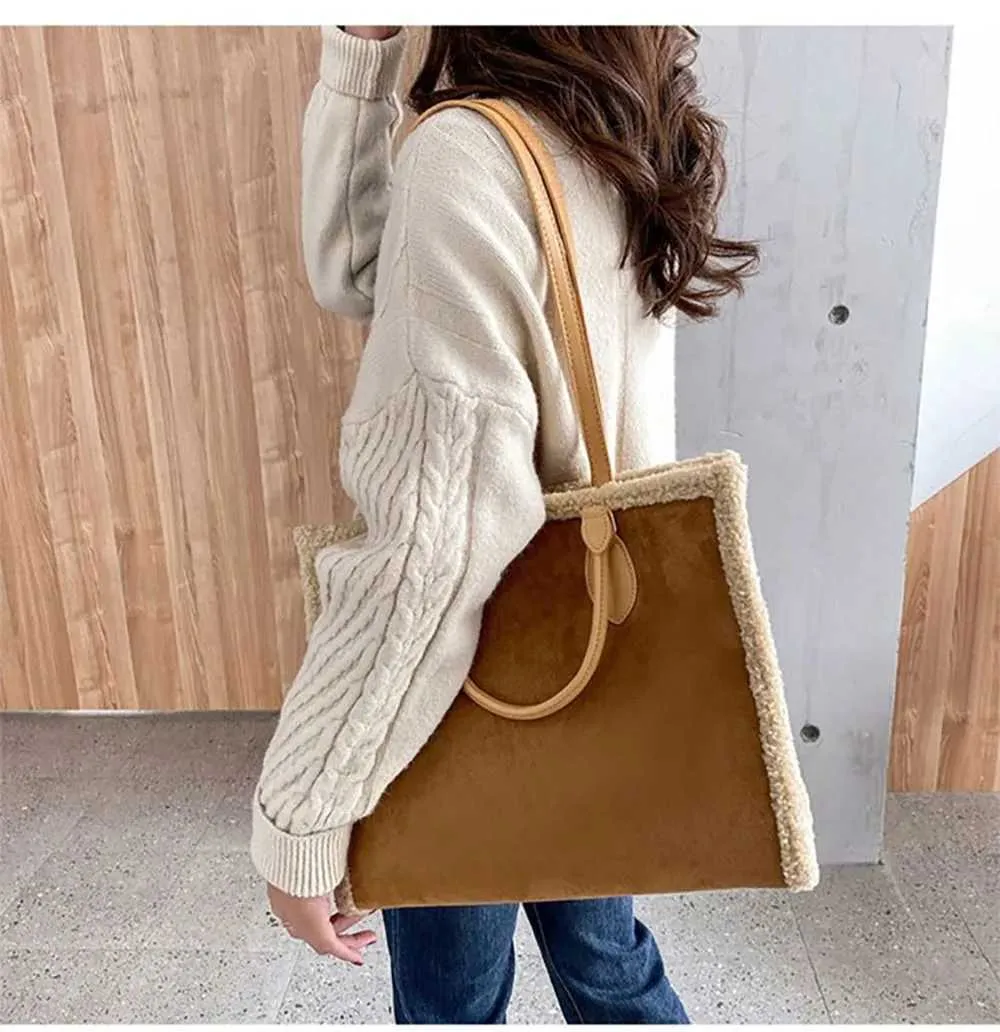 Lammwolle mit Beutel Nischendesign Sinnvolle Textur Große Kapazität Plüschhandtasche Lässige Mode Einzelne Schultertasche_voghion.com