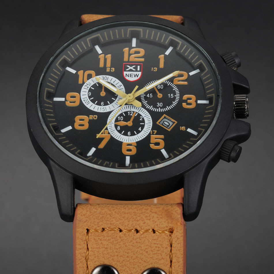 Nieuw herenriem quartz kalender sport militair horloge_voghion.com