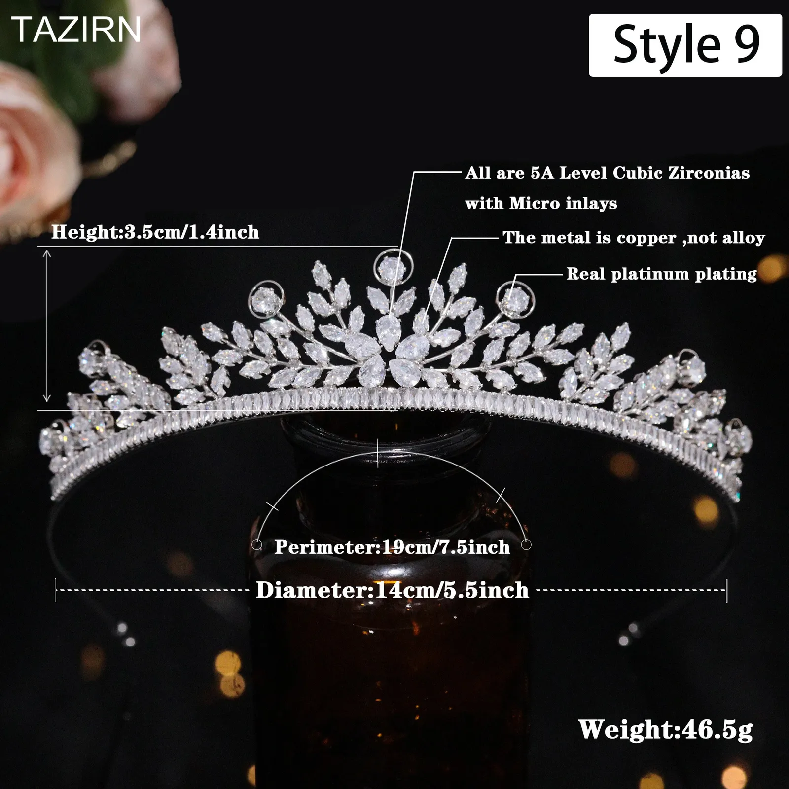 Bijoux TAZIRN Petites couronnes de mariée florales en zircone cubique Diadèmes faits à la main en CZ Coiffe de mariée Bal Fête d'anniversaire_voghion.com