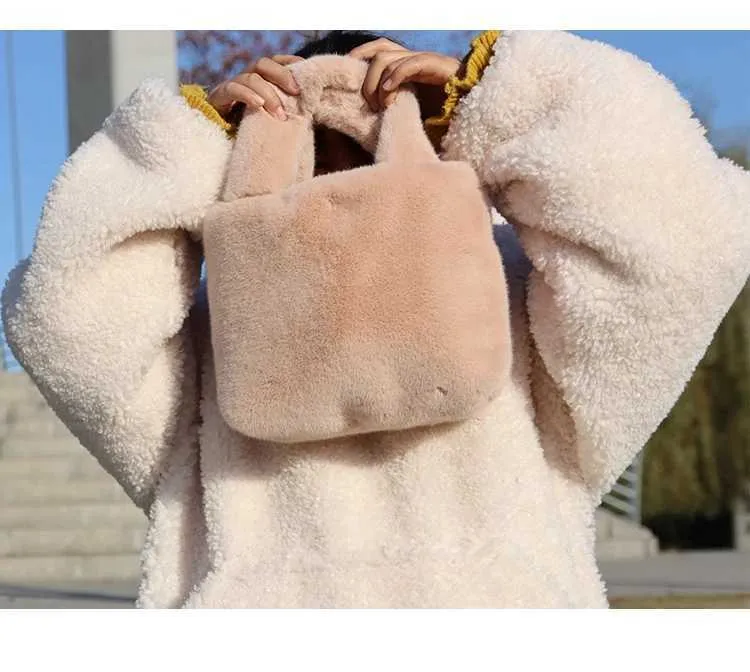 Fi Winter Bucket Artificial Fur Small Casual Shoulder Bag Design Womens Club Wallet Handbag Y241025_voghion.com