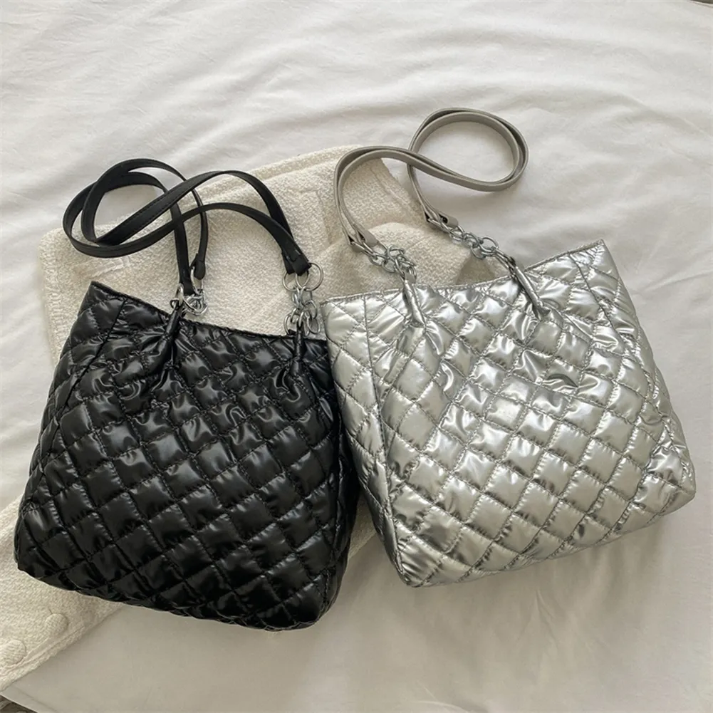 Borsa a tracolla imbottita in cotone trapuntato da donna, autunno inverno, borsa da viaggio di grande capacità_voghion.com
