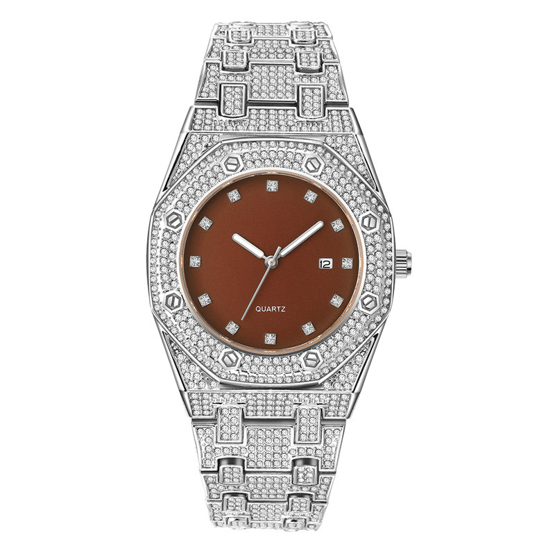 Män Hip Hop Diamond Golden Brand Date Quartz klockor_voghion.com