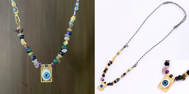 Catene Stile Multi Colore Corda Intrecciata Stella Luna Cuore Mano Occhio Collana Ciondolo Unico Mix Pietra Oro Cordino di Cotone Gioielli_voghion.com