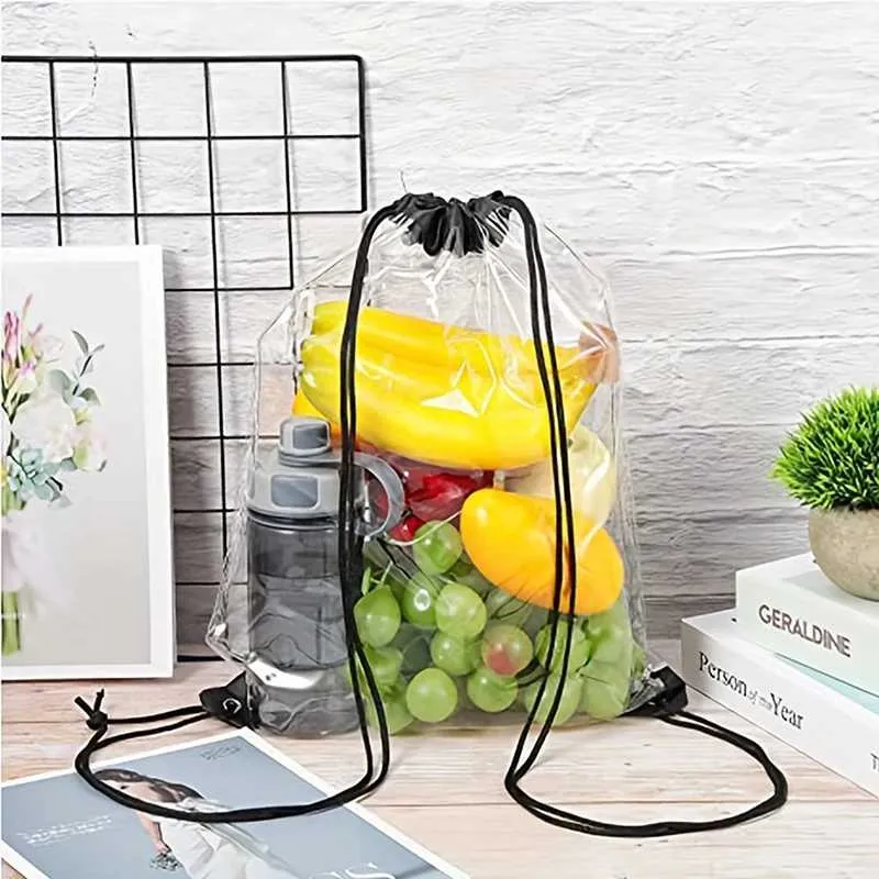 New Transparent Drawstring Backpack Fruit storage Tote Gym Bag Sport Pack Unisex Large Capacity Lightweight Beach_voghion.com
