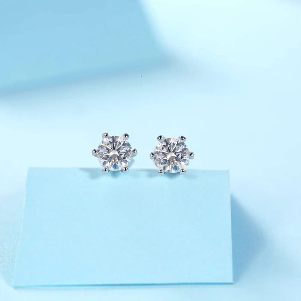 Pendientes de botón RINNTIN SME S de plata esterlina chapados en oro blanco de 0,5 a 1,0 quilates con diamantes de moissanita de color D EF para mujer_voghion.com