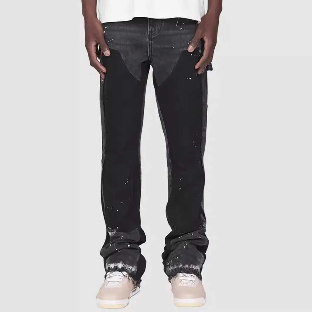 Mens jeans pants European and American fashion clothes elastic splicing work denim layered Flared Pants S-XXL W240912_voghion.com