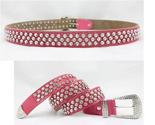 Rhinestone bälte för kvinnor i läder med kristaller midjebälte_voghion.com