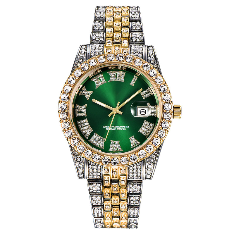 Hip hop Men Brand Full Diamond Alloy Band Date Watch_voghion.com