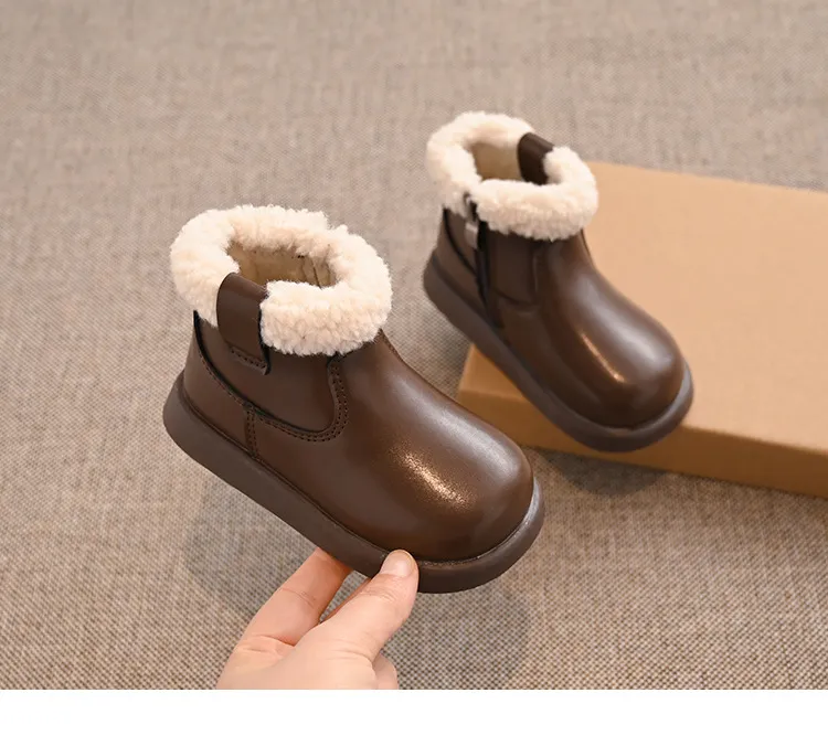 Copii clasici de iarnă, pufoși și moi, fete și băieți, zăpadă la modă, versatil, cald, pentru copii, Kidsnest, școală cauzală, gleznă pentru copii mici_voghion.com