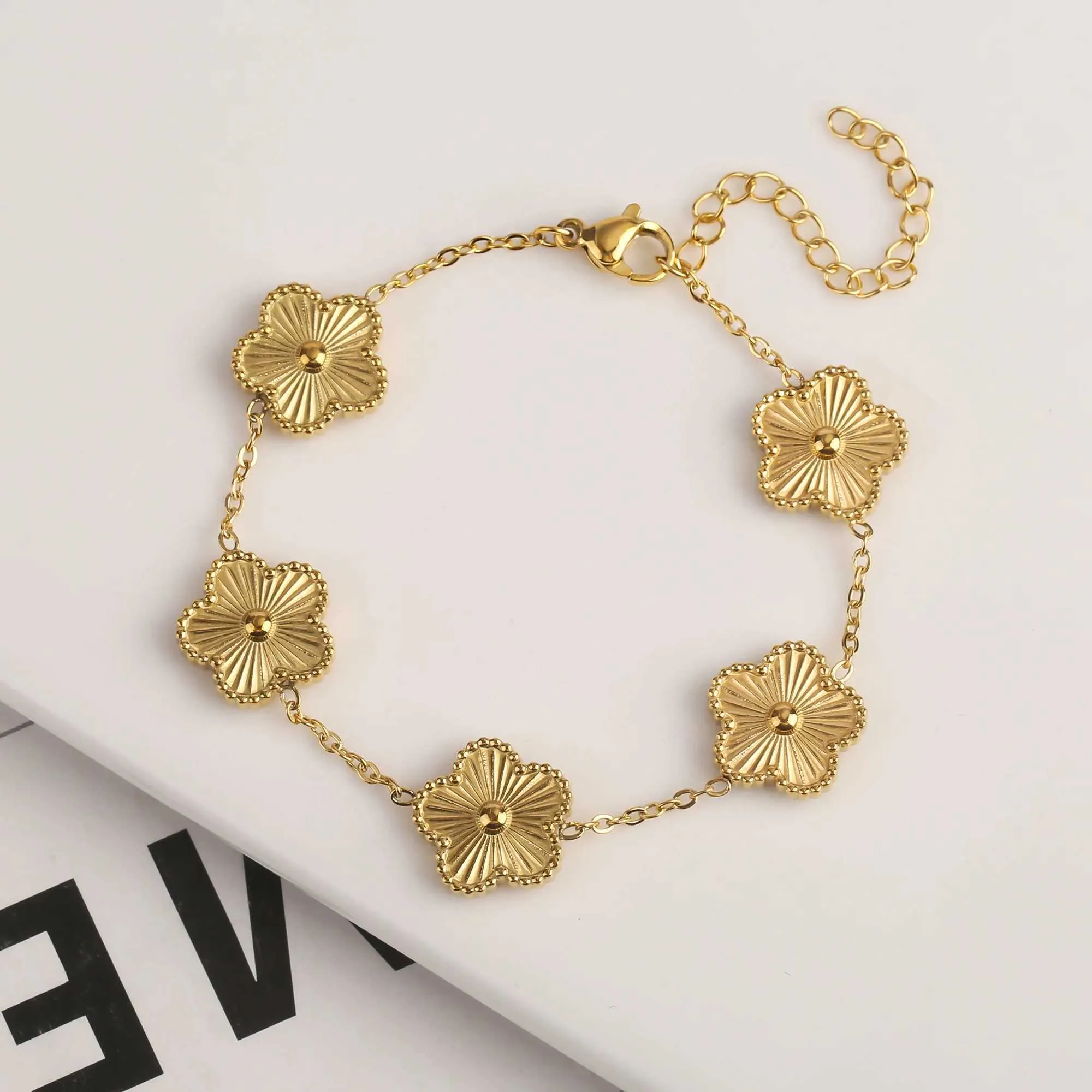 Wedding Jewelry Sets Rose Gold Plated Shiny Metal Plant Five Leaf Flower Plum Blossom Set For Women Stainless Steel High_voghion.com