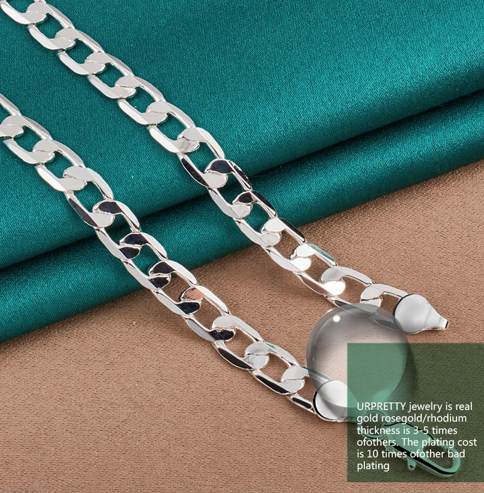 Sterlingsilber Curb Kette Halskette Für Damen Und Herren_voghion.com