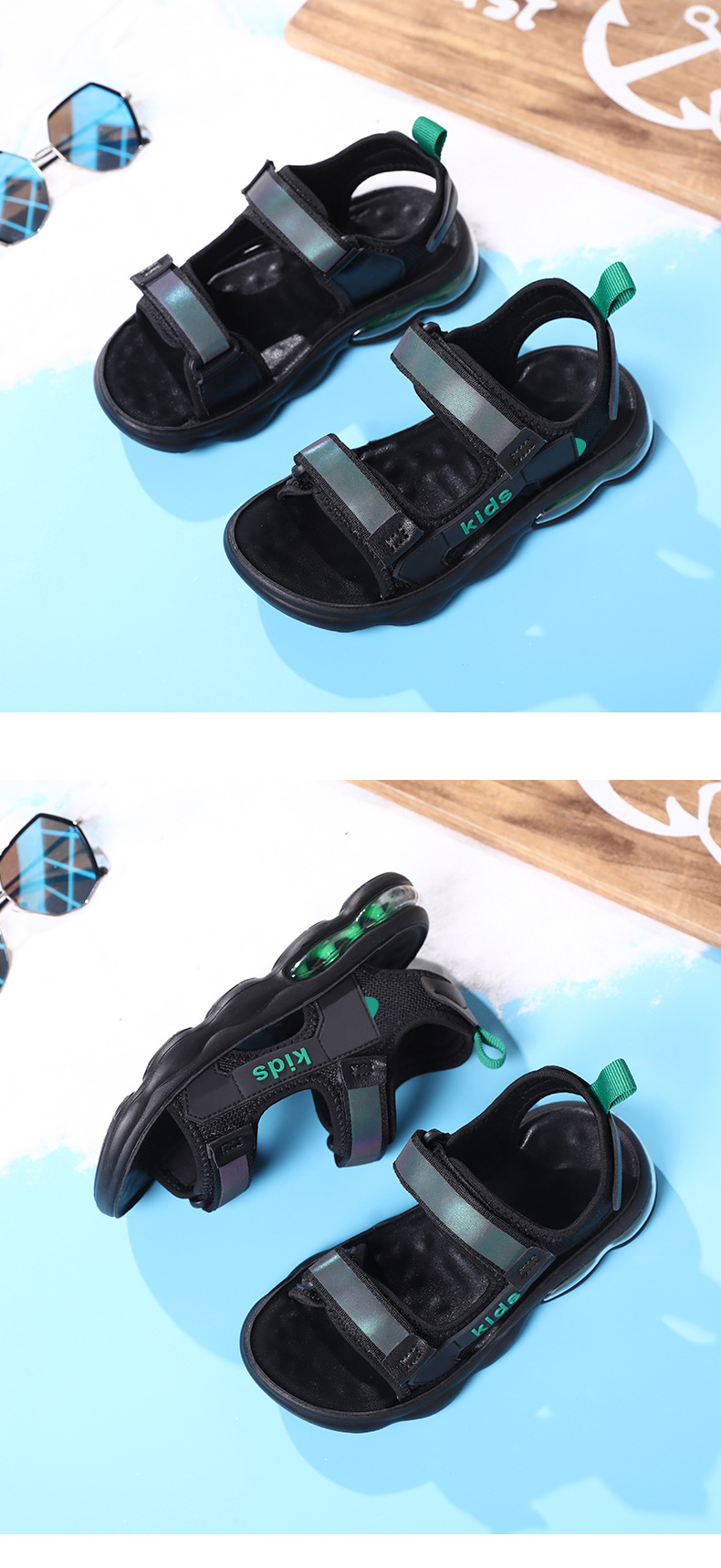 Mother&Kids Sandali da ragazzo Scarpe da bambino Suola morbida, scarpe da spiaggia solide con cuscino d'aria per bambini_voghion.com