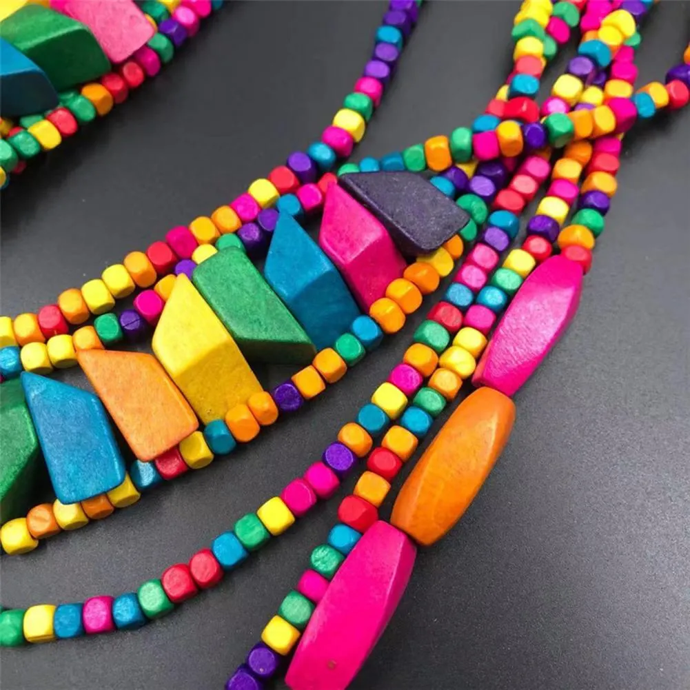 Catene Collana unica Accessorio Festa Perline colorate Perline di legno multicolore Strati per vestirsi_voghion.com