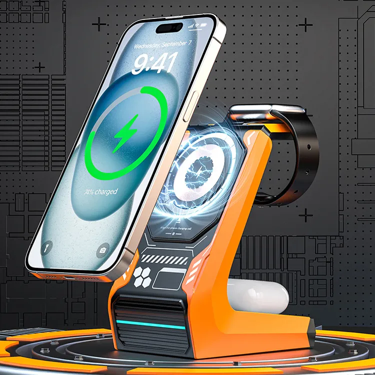 Wireless Charger 3 In 1 Station 15W QI Phone Fast Charging Stand_voghion.com